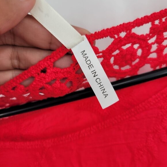 Plus Size Blouse Embroidered Crochet Crewneck Sheer 3/4 Sleeve 2XL Womens Red - Picture 5 of 12